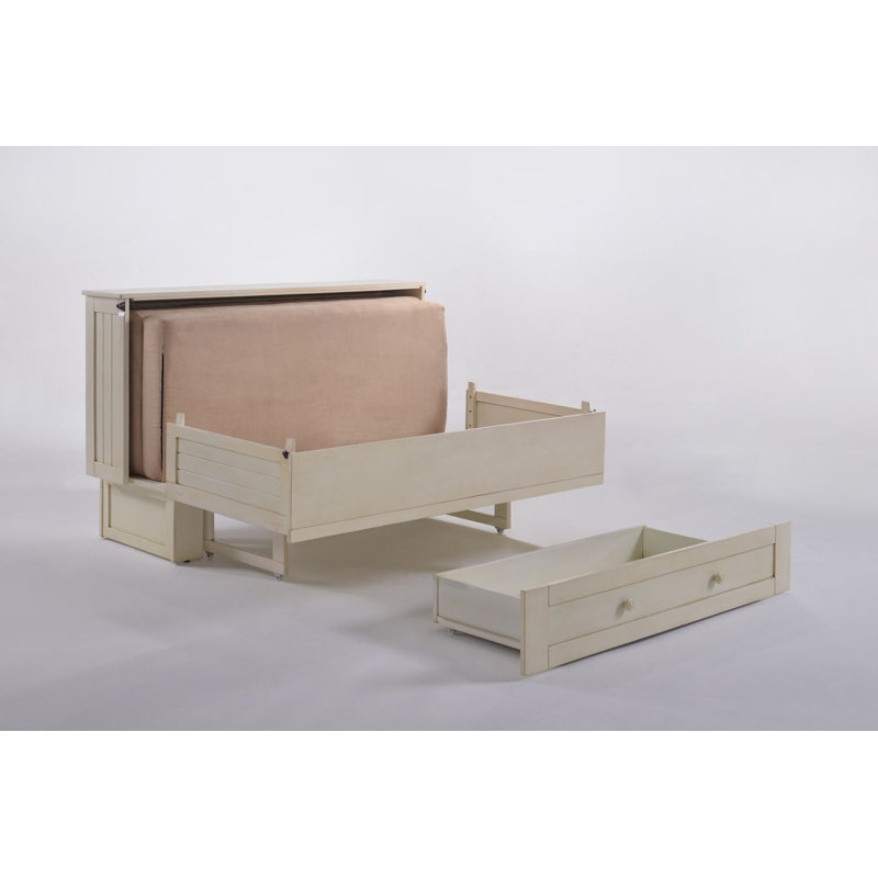Danela Queen Storage Murphy Bed with Mattress and Power Outlets, Cream