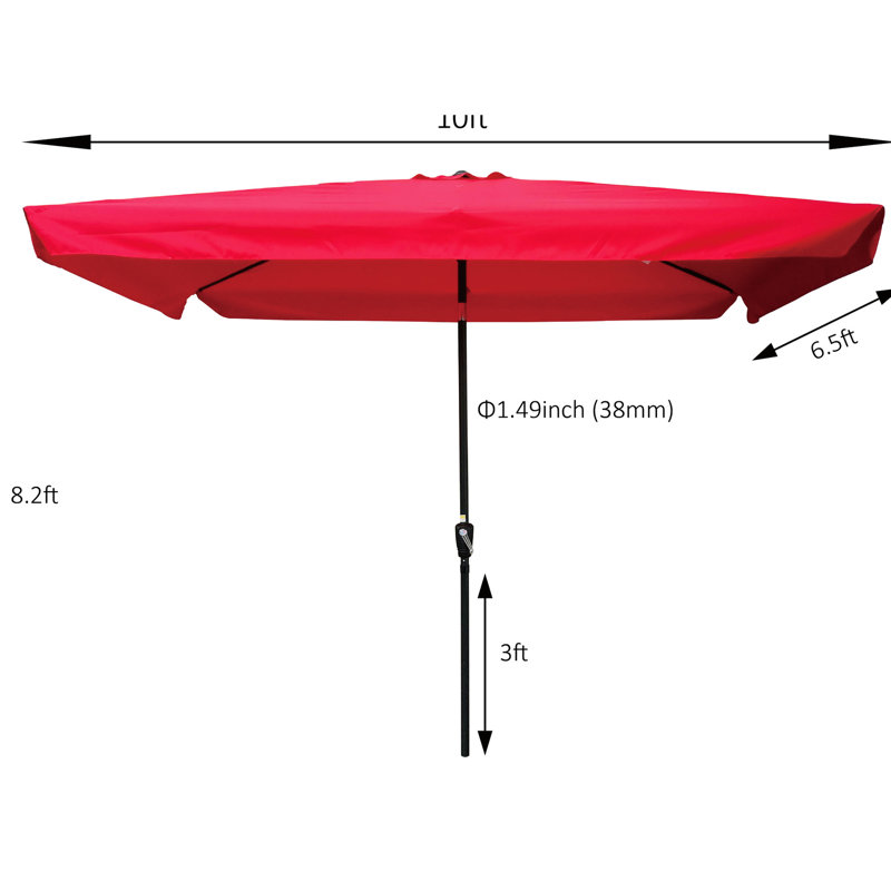 Parasol de patio rectangulaire pour l'extérieur 10x6.5ft, Rouge