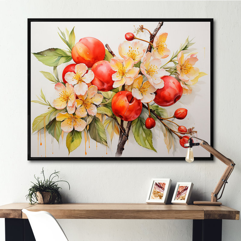 " Peach Flowers Simplicity ", Black Floater Framed, 34" H x 44" W x 1.5" D