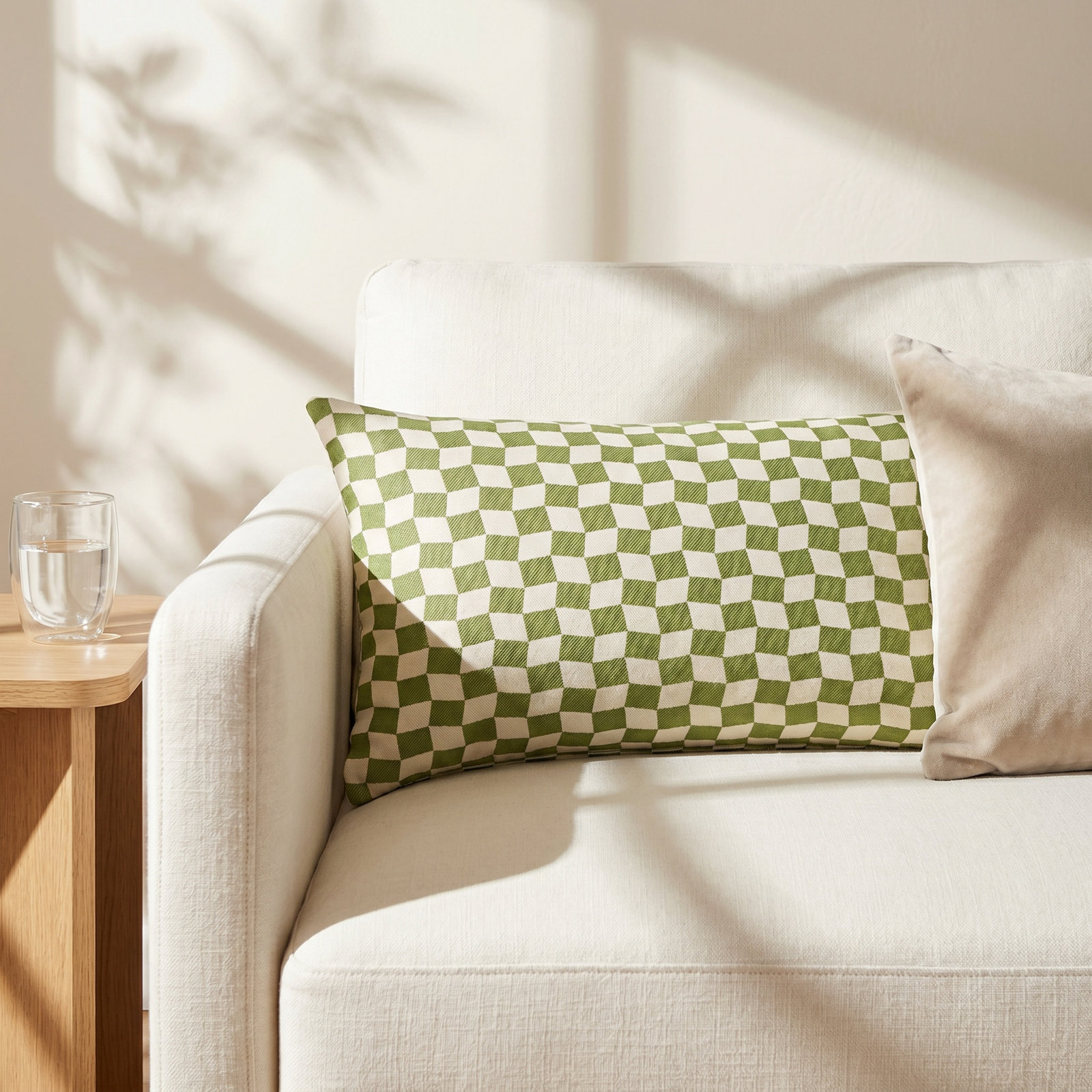 Throw Pillow, Feather, Green Geometric, Rectangular 12"H x 21"W