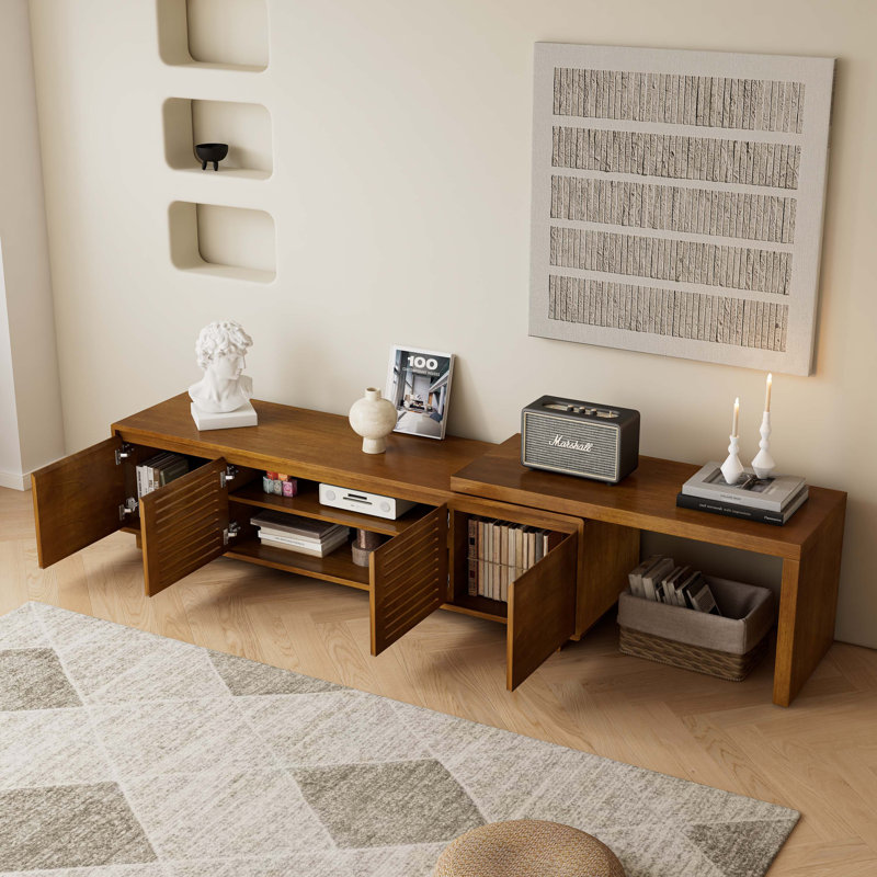 Mid-Century Modern Extendable Tv Console Table TV Stand Media Console With Cabinet