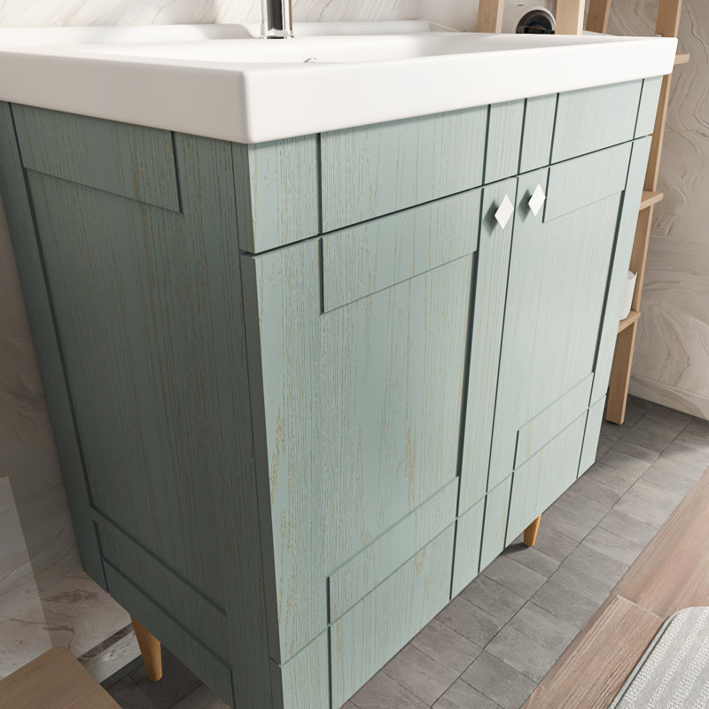 Meuble-lavabo avec lavabo en céramique Sara, Vert mer, 31"