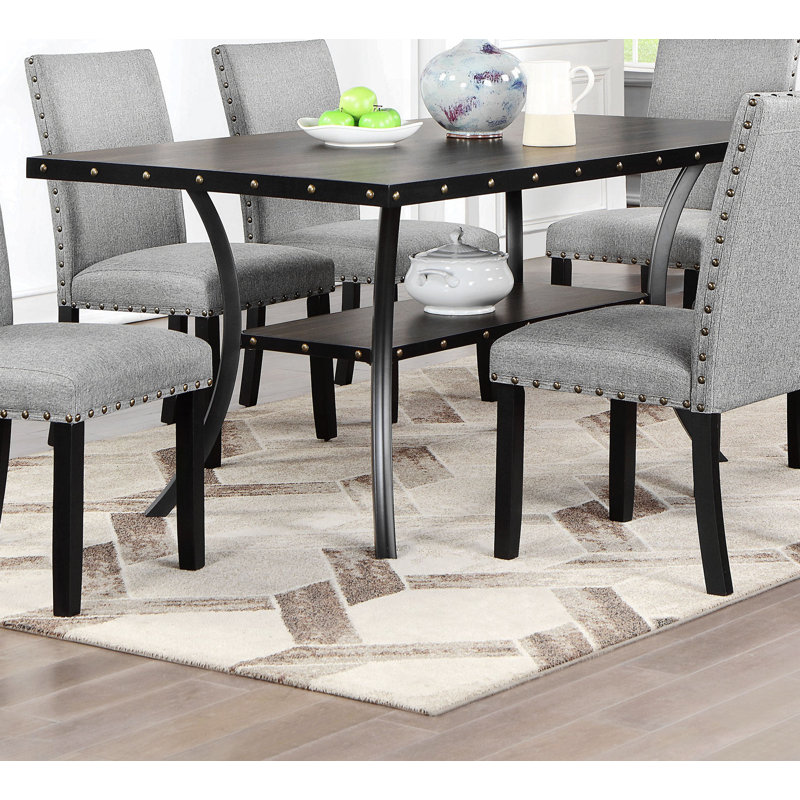 Ensemble de salle à manger moderne classique en bois naturel avec plateau rectangulaire en bois et chaises de chevet 6X