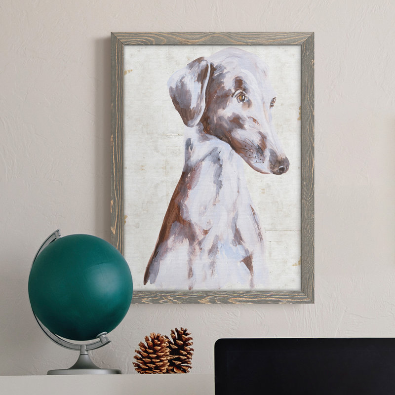 " Sitting Dog II " Painting Print, Gray Framed, 17" H x 20" W x 1" D
