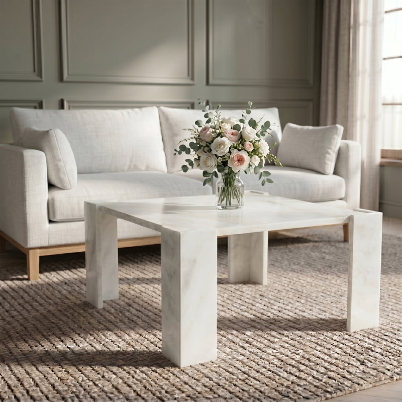 Table basse Abe en marbre véritable blanc, Blanc