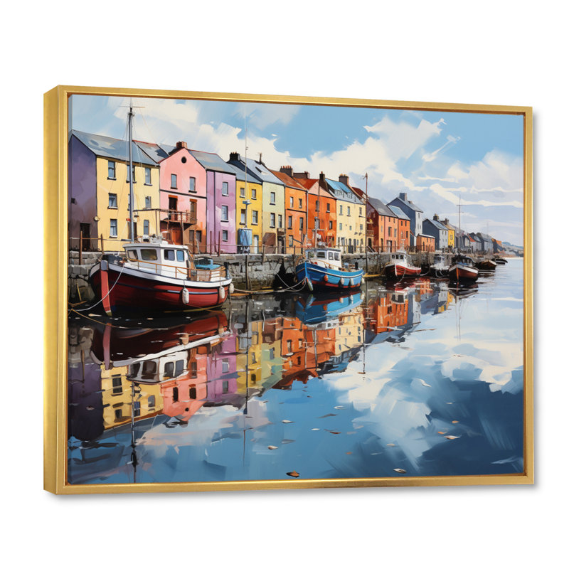 «Ireland Harbor Reflectionsan Acrylique I», reproduction encadrée, Cadre flottant doré, H 12 po x l 20 po x P 1 po