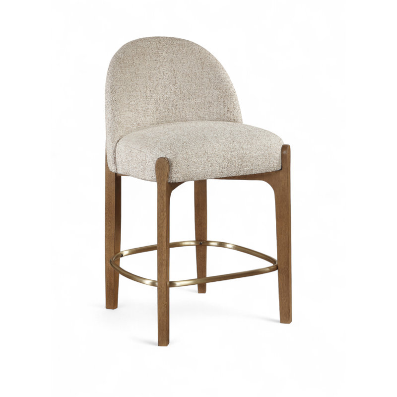 Tabouret de comptoir rembourré en tissu Maud, Beige, Walnut Brown