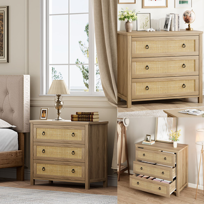 Commode style bohème à tiroirs en rotin