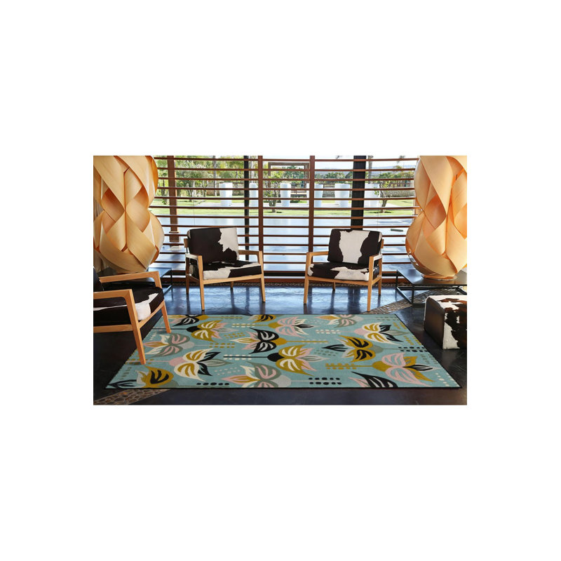 Tapis vert à motif de feuilles tissées, Sous-tapis carré 3 pi 3 po inclus