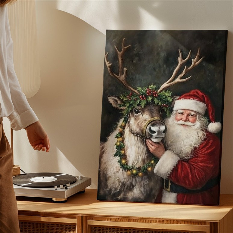 Toile, "Un joyeux père Noël avec une barbe blanche moelleuse et art mural", H 9 po x l 12 po