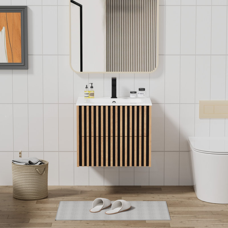 Meuble-lavabo mural de style campagne moderne avec comptoir d'évier, robinet d'évier de salle de bain Share, Noir, 24"