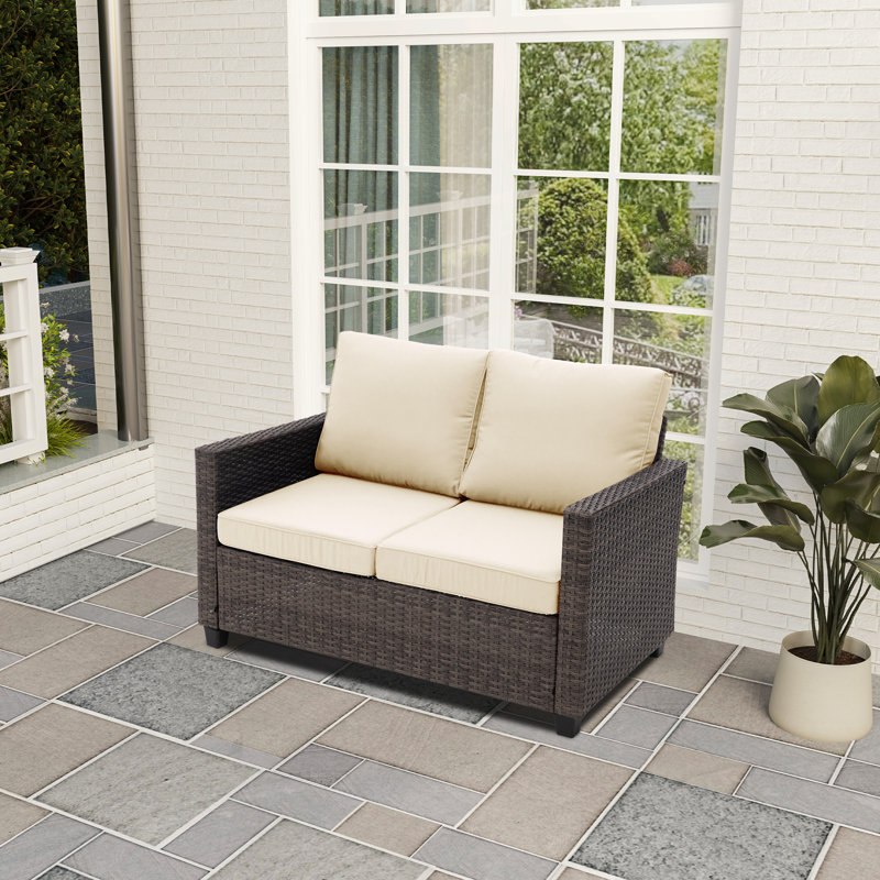 Brandtley 49.6'' Wide Wicker Loveseat with Cushions, Beige