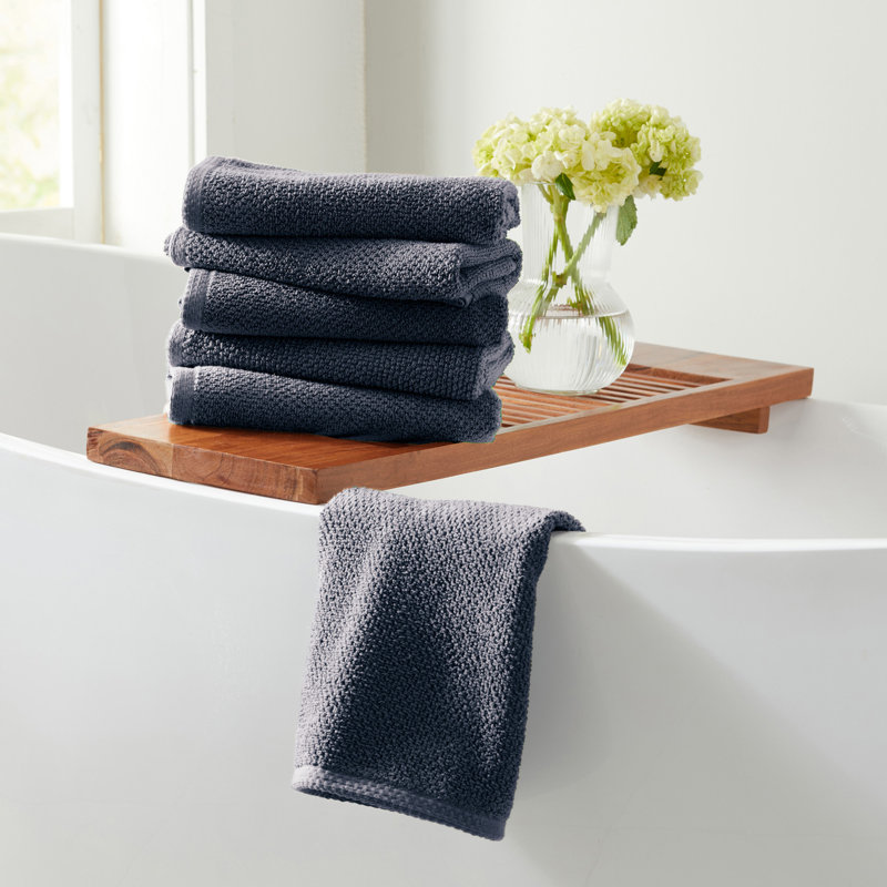 Drap de bain 100% coton texturé, Bleu pierre, Essuie-mains - paquet de 6