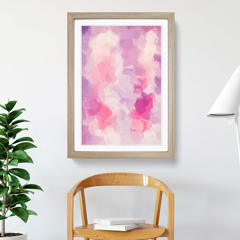 Pink Clouds in Abstract - Framed Print, 91cm H x 60cm W x 2cm D, Oak