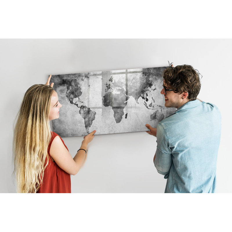 Magnetic Memo Board Whiteboard - 120 x 60 cm - With Marker and Magnets - World map