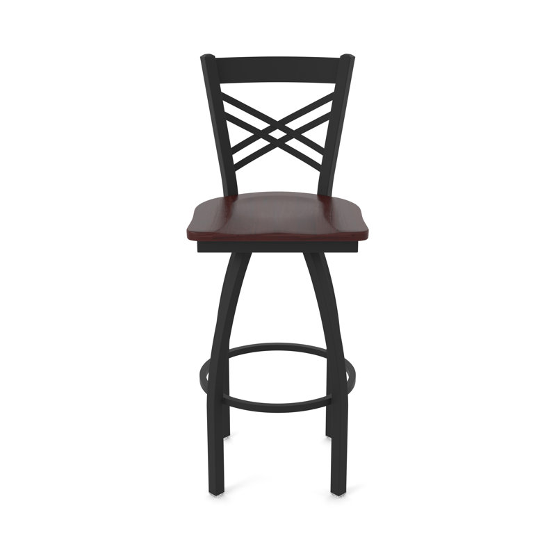 820 Catalina Swivel Bar Stool, Wood-Dark Cherry Maple, Black Wrinkle, Bar Stool (30" Seat Height)