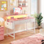 Petit bureau d'ordinateur avec 2 tiroirs et lumières DEL, bureaux à domicile avec poche latérale et support pour écran-172410961-171859986