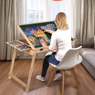 Lavievert Jigsaw Puzzle Table with Wooden Cover, Portable Plateau, Folding  Legs & Storage Slots for Puzzles Up to 1,000 Pieces