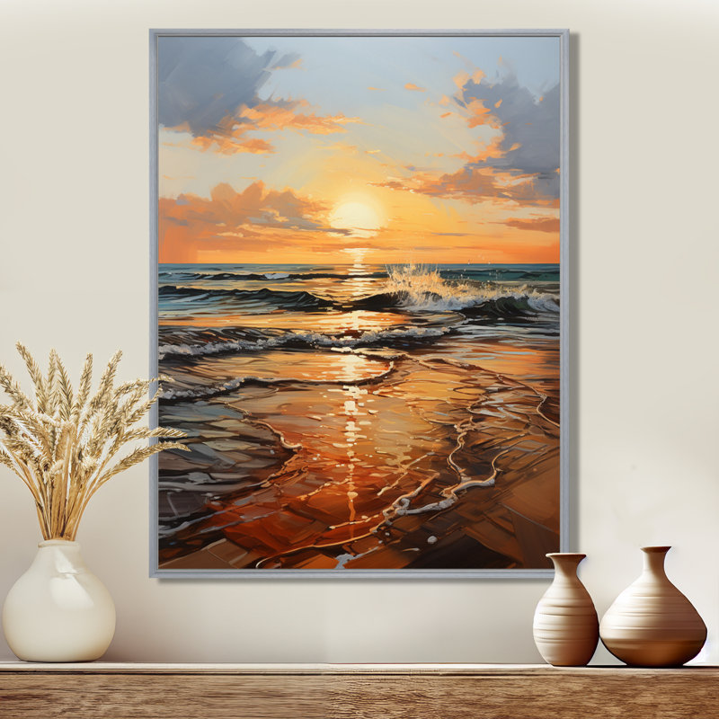 Impression sur toile orange, bleu sarcelle, lever de soleil sur la plage I - lever de soleil, 32" H x 16" W