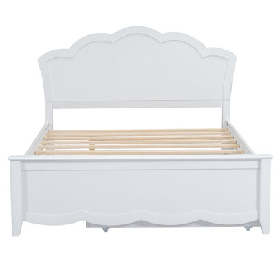 Full Size Wood Platform Bed With Headboard And Twin Size Trundle, White