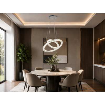 Transitional 2 Light LED Double Crystal Halo Chandelier