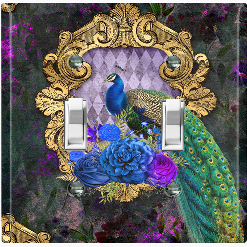 Plaque murale d'interrupteur à bascule à 2 bandes Peacock Feathers Flowers