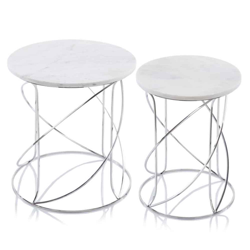 Fleta 21" Marble Round End Tables, White