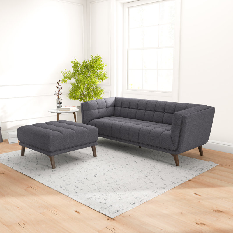 Ardrie Velvet Ottoman, Dark Gray Fabric