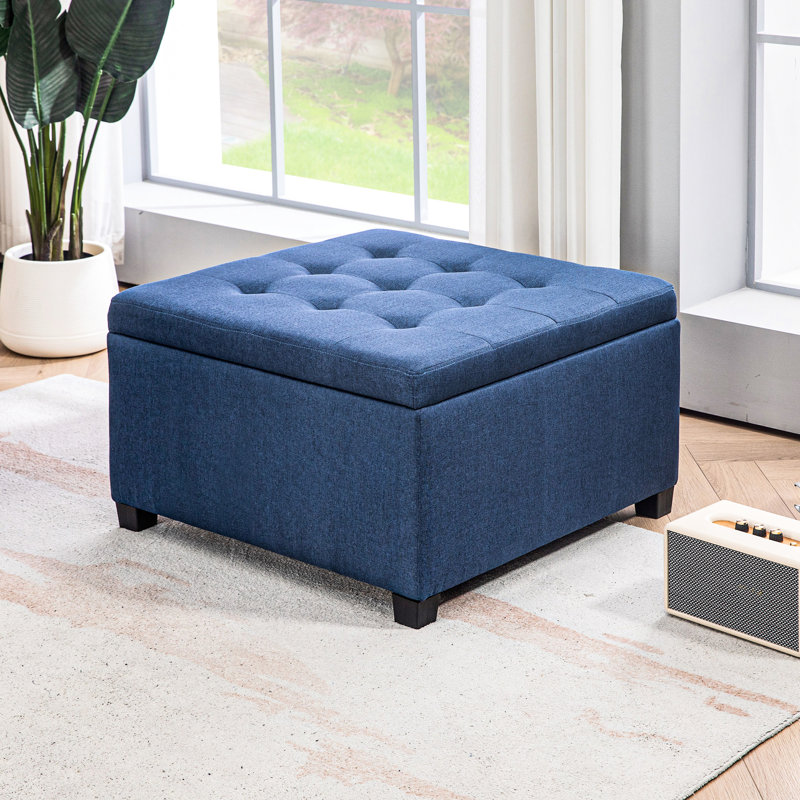 Blue With Storage Lid. Decoration For Bedrooms. Soft Upholstery, Generous Space, Stable Hinge Solution - Blue. Vintage-Style Seat Cushion, Spacious Storage, Secure Technology