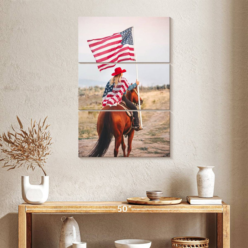 Mehar, patriotique, cow-boy à cheval, H 38 po x l 24 po