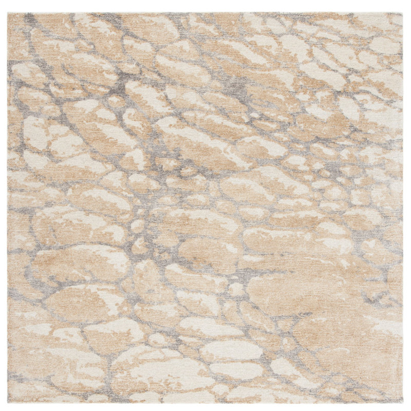 Jonquel Hand Tufted Wool/Viscose Pile Abstract Rug in Ivory/Blue, Square 6'