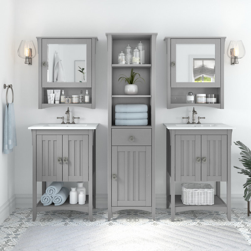 Ensemble de meuble-lavabo double avec miroir , Gris