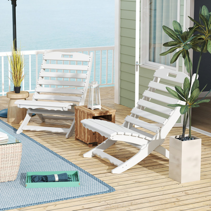 2 Pcs Outdoor Folding Adirondack Chairs(Set Of 2), White