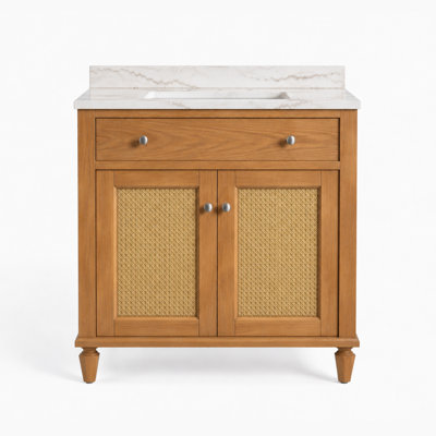 Comptoir de meuble-lavabo en noyer riche de 30 po x P 21 po avec plateau simple encastré rectangulaire Marella de Marly