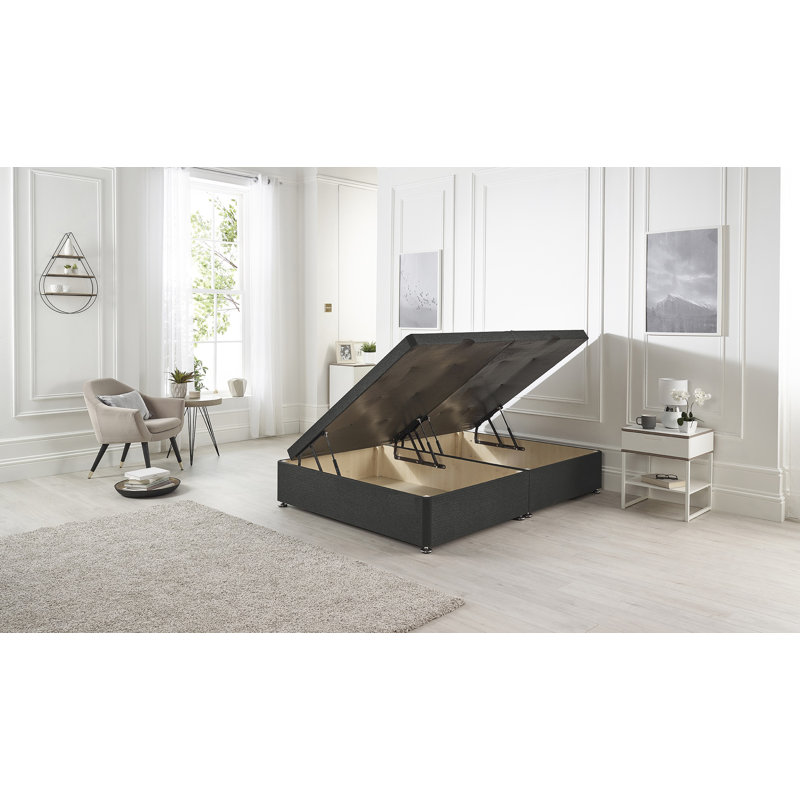 Etheral Side Opening Storage Ottoman Bed Base Hydraulic Lift Tweed Fabric, Charcoal, Super King (6')