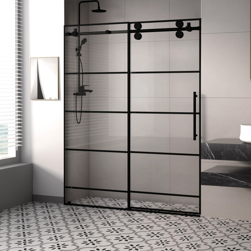 Porte de douche coulissante simple sans cadre de 56 à 60 po x H 76 po avec verre trempé transparent de 8 mm