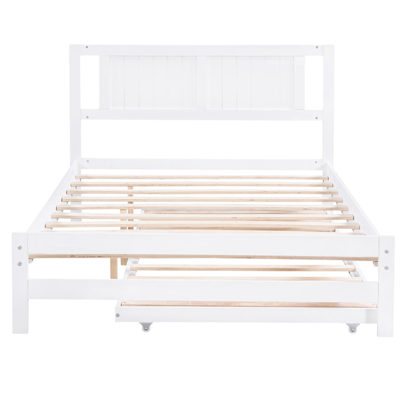 Platform Bed With Adjustable Trundle, White