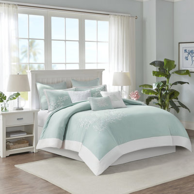 Housse de couette 100% coton pour grand lit - broderie corail élégante et bordure