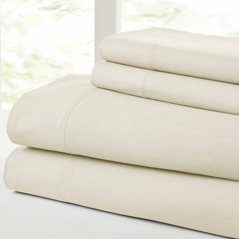  Vintage 144 Thread Count 100% Cotton Sheet Set, Full Sheet Set + Fitted Sheet + 2 Pillowcases, Ivory