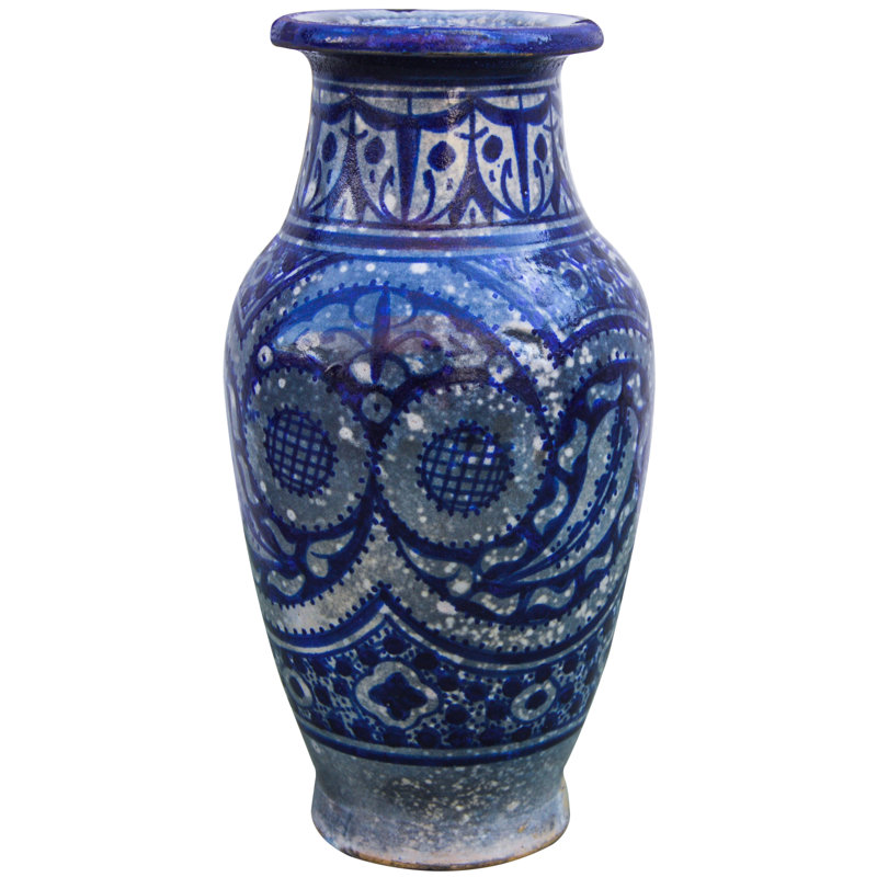 Blue/White 9" Indoor / Outdoor Ceramic Table Vase, Dark Blue
