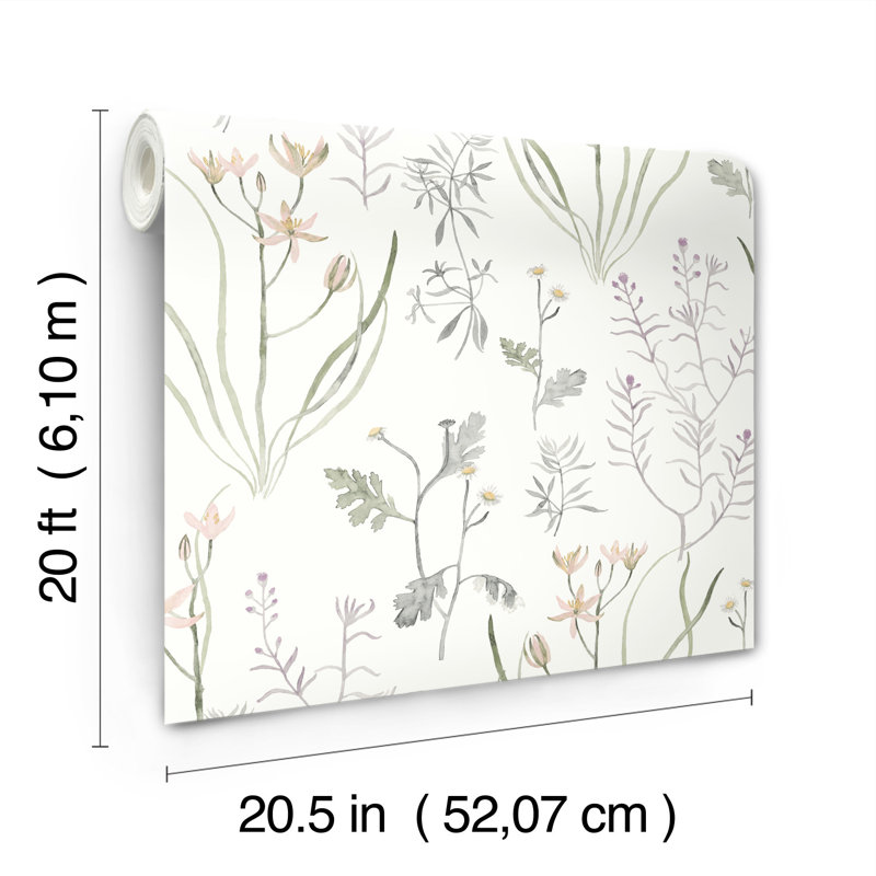 Alpine Botanical Floral Peel & Stick Wallpaper Roll, Lavender