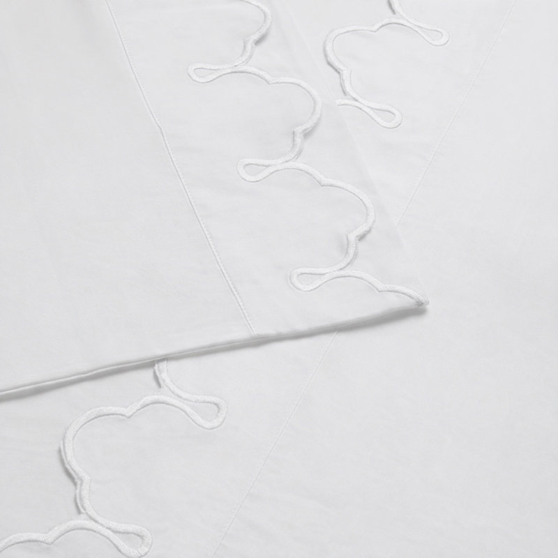 Scalloped 100% Cotton Standard Sheet Set, King Sheet Set, White