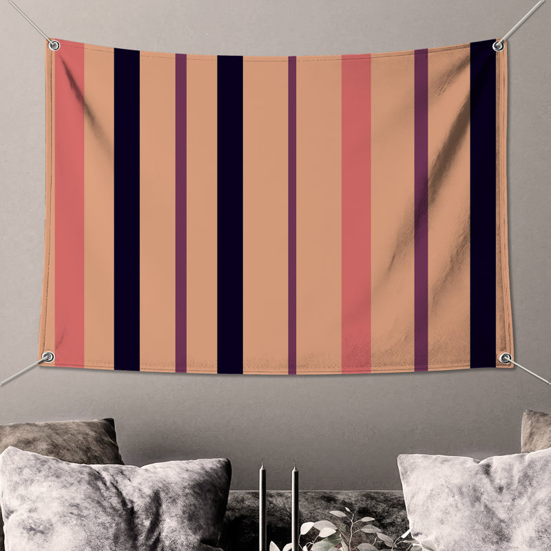 Tapisserie murale à rayures verticales - Décoration murale rayures, H 68 po x l 80 po avec 4 œillets