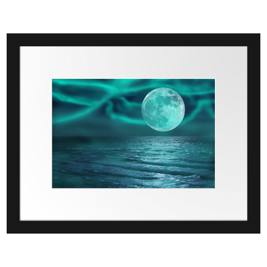 Gerahmtes Fotoposter 'Ruhige See mit Vollmond'