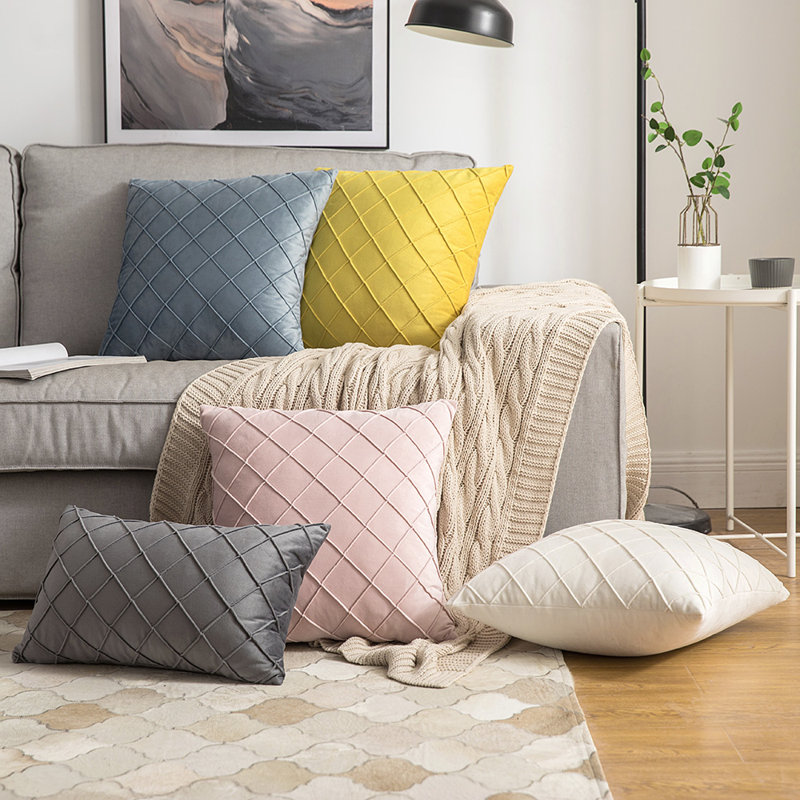 Coussins décoratifs en velours, sans insertions, Jaune, 14 po x 20 po, Rectangulaire