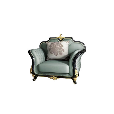Cowhide European Villa Solid Wood Oak Sofa Leather Armchair