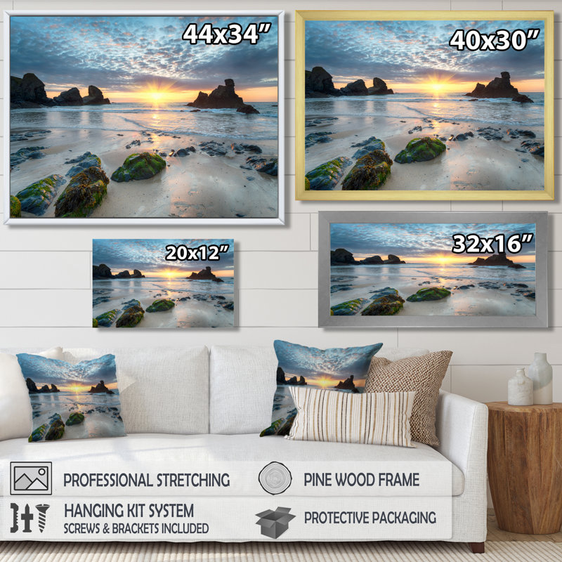 Magnifique baie de Porthcothan - imprimé bord de mer, H 12 po x l 20 po, Toile tendue, Sans cadre
