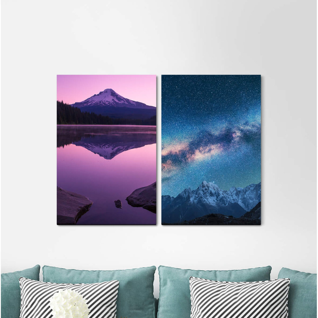 2-tlg. Leinwandbilder-Set - Fotografie „Fuji Volcano Milky Way Starry Sky Calm Magic”