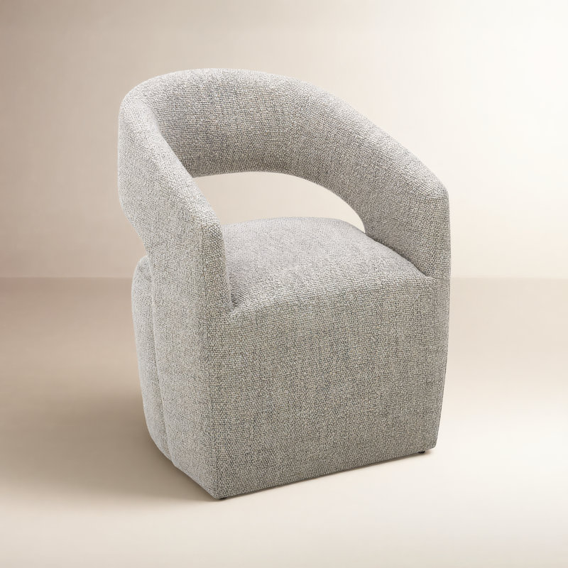Camino Performance Fabric Rolling Arm Chair, Gray Performance Boucle