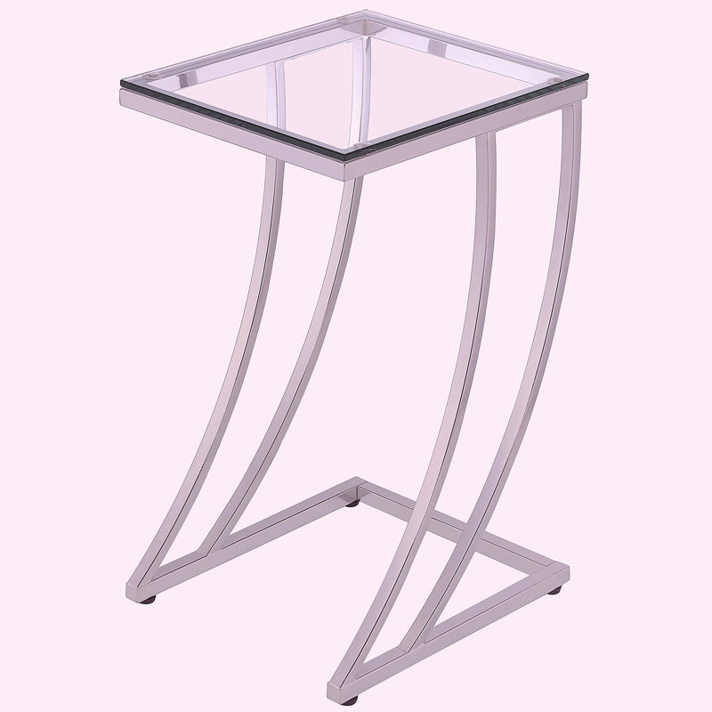 Draper Chrome rectangular glass-top sofa side table
